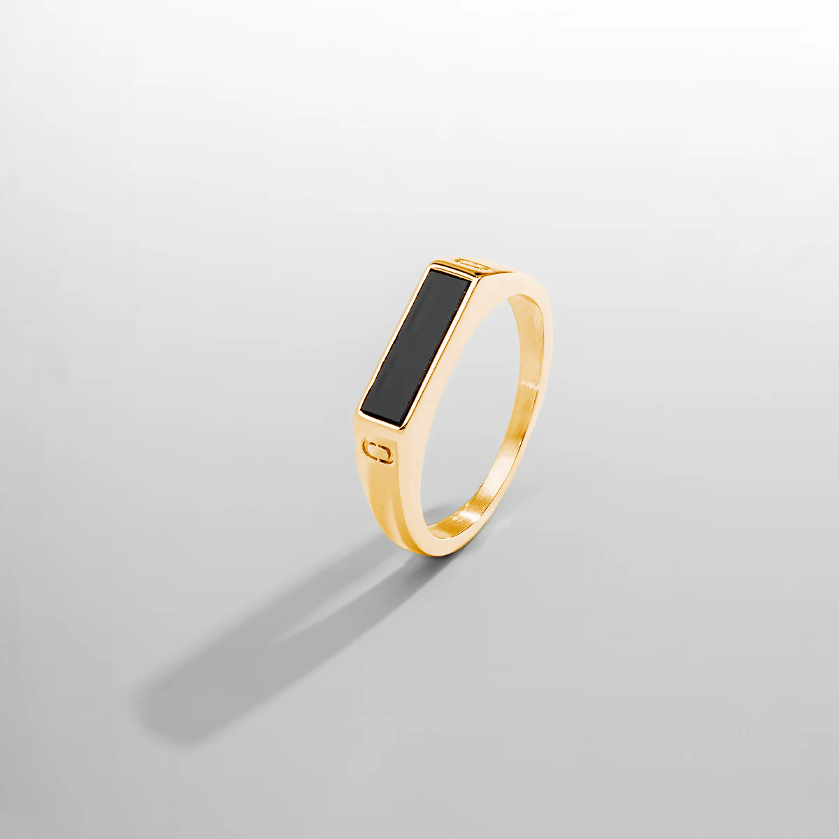 Men's Black Onyx Rectangle Stone Ring (18k Gold)