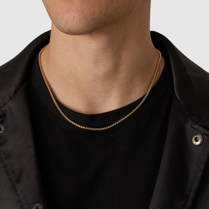 Men's Round Box Chain 3mm (Gold)