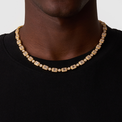 Baguette Link Iced Necklace (Gold)