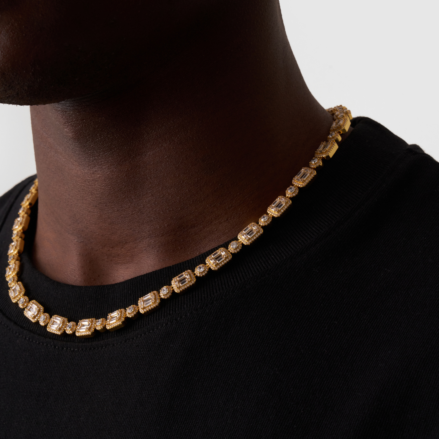 Baguette Link Iced Necklace (Gold)