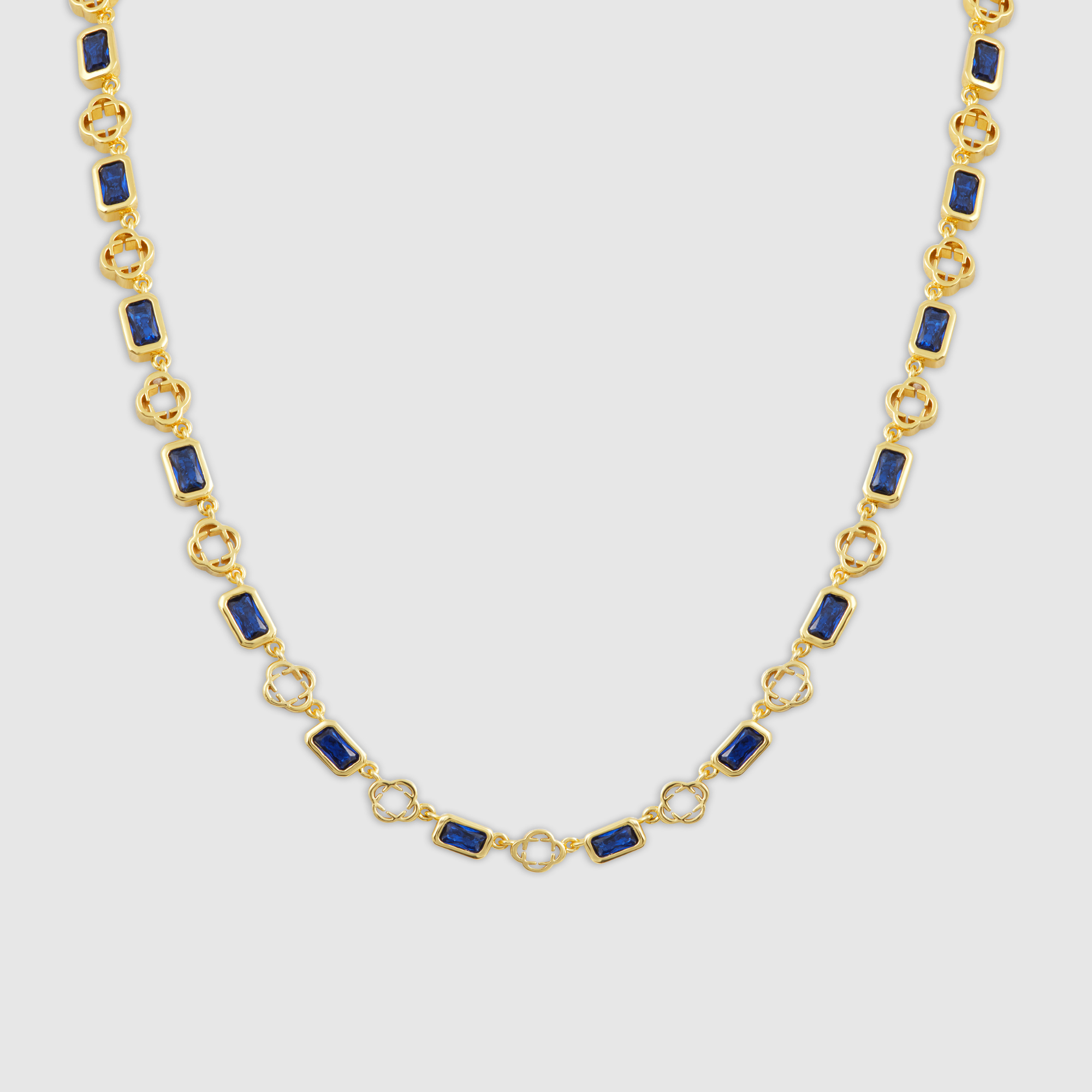 Blue Gemstone Clover Necklace (Gold)