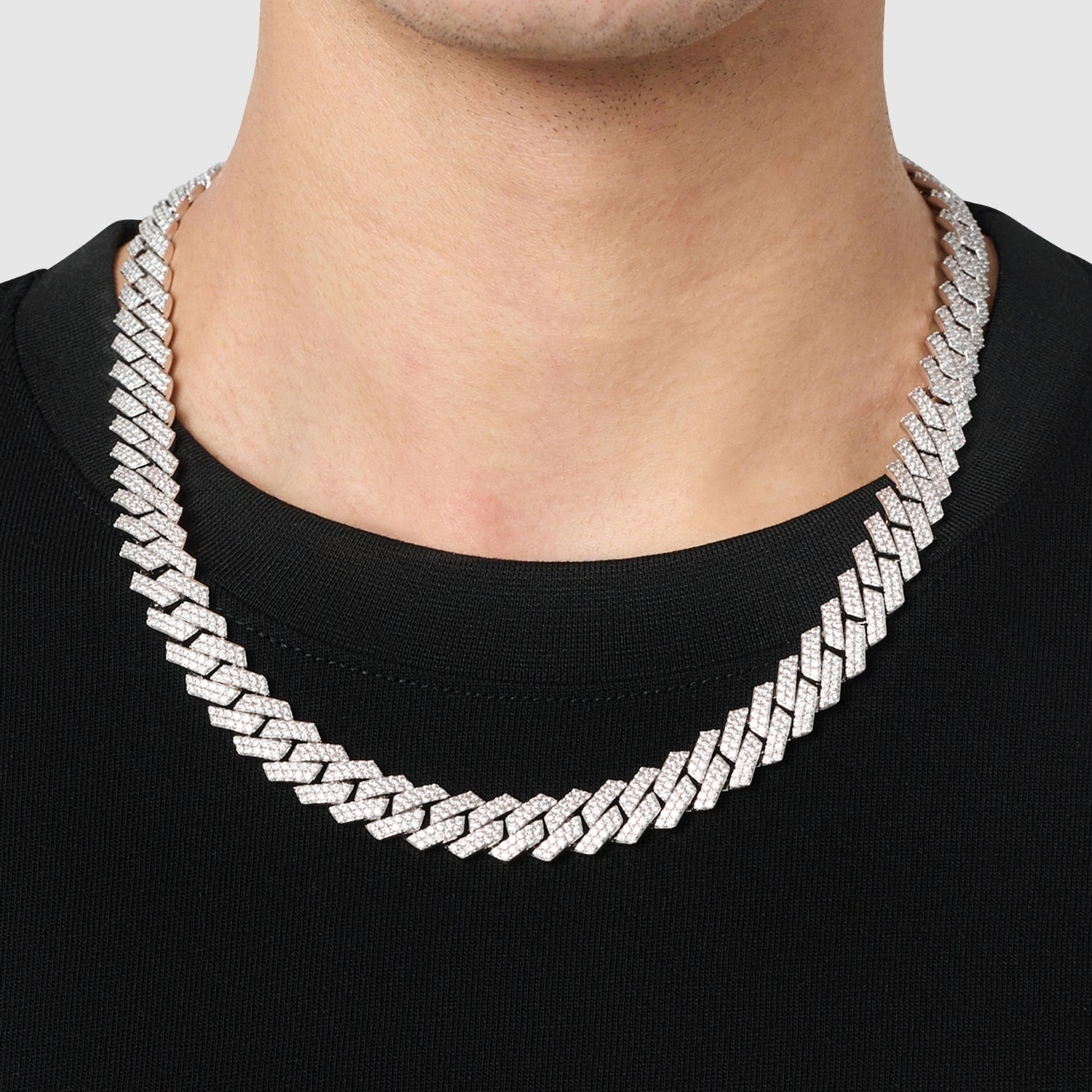 Prong Link Iced Cuban (Silver) 12mm