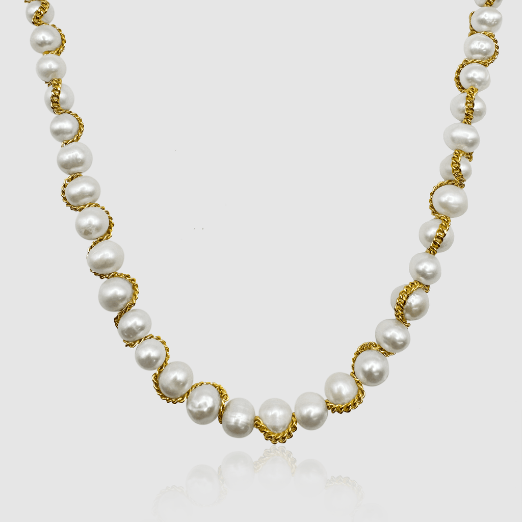 Chain Wrap Real Pearl Necklace