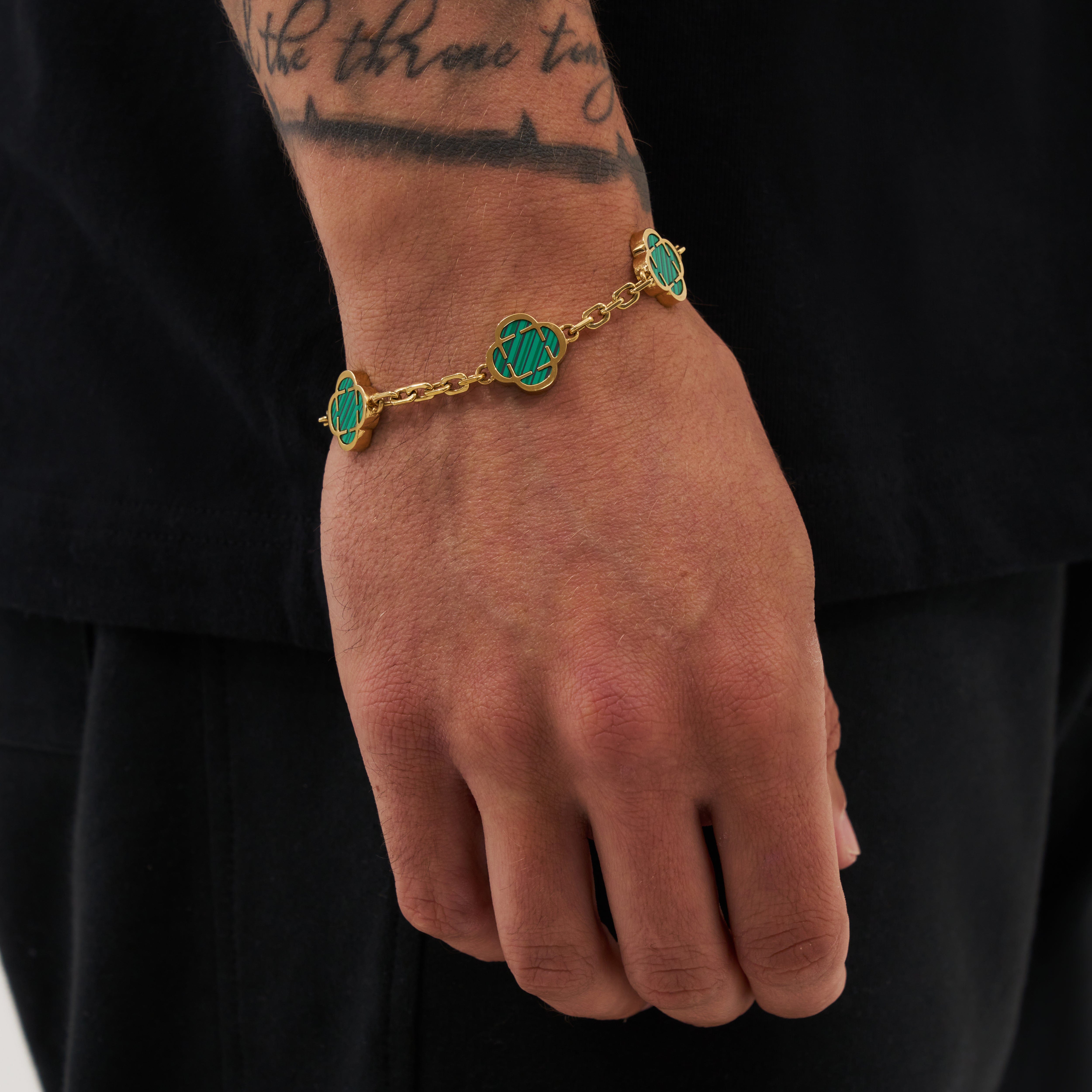 Malachite Clover Stone Bracelet (Gold)