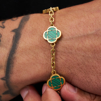 Malachite Clover Stone Bracelet (Gold)