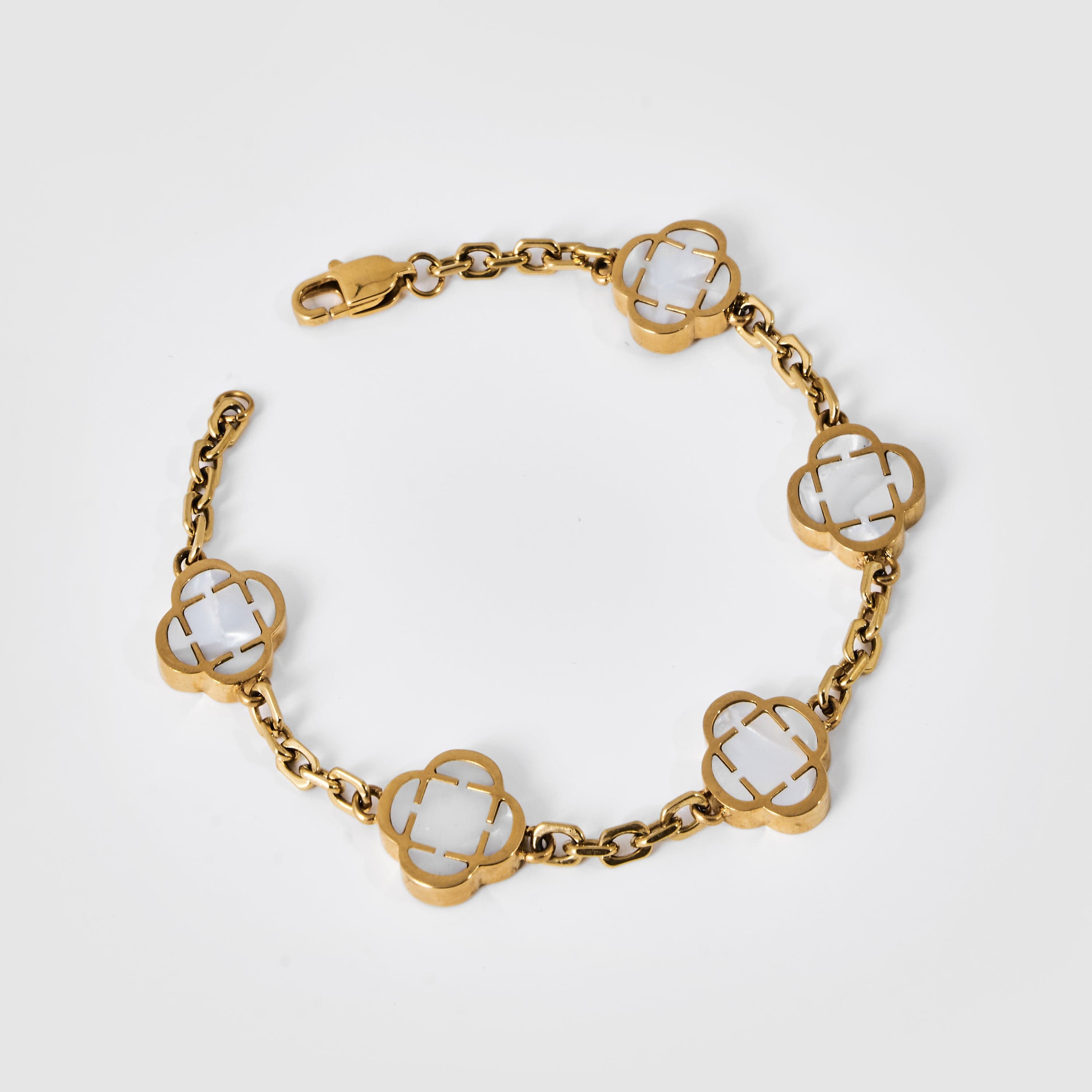 White Clover Stone Bracelet (Gold)