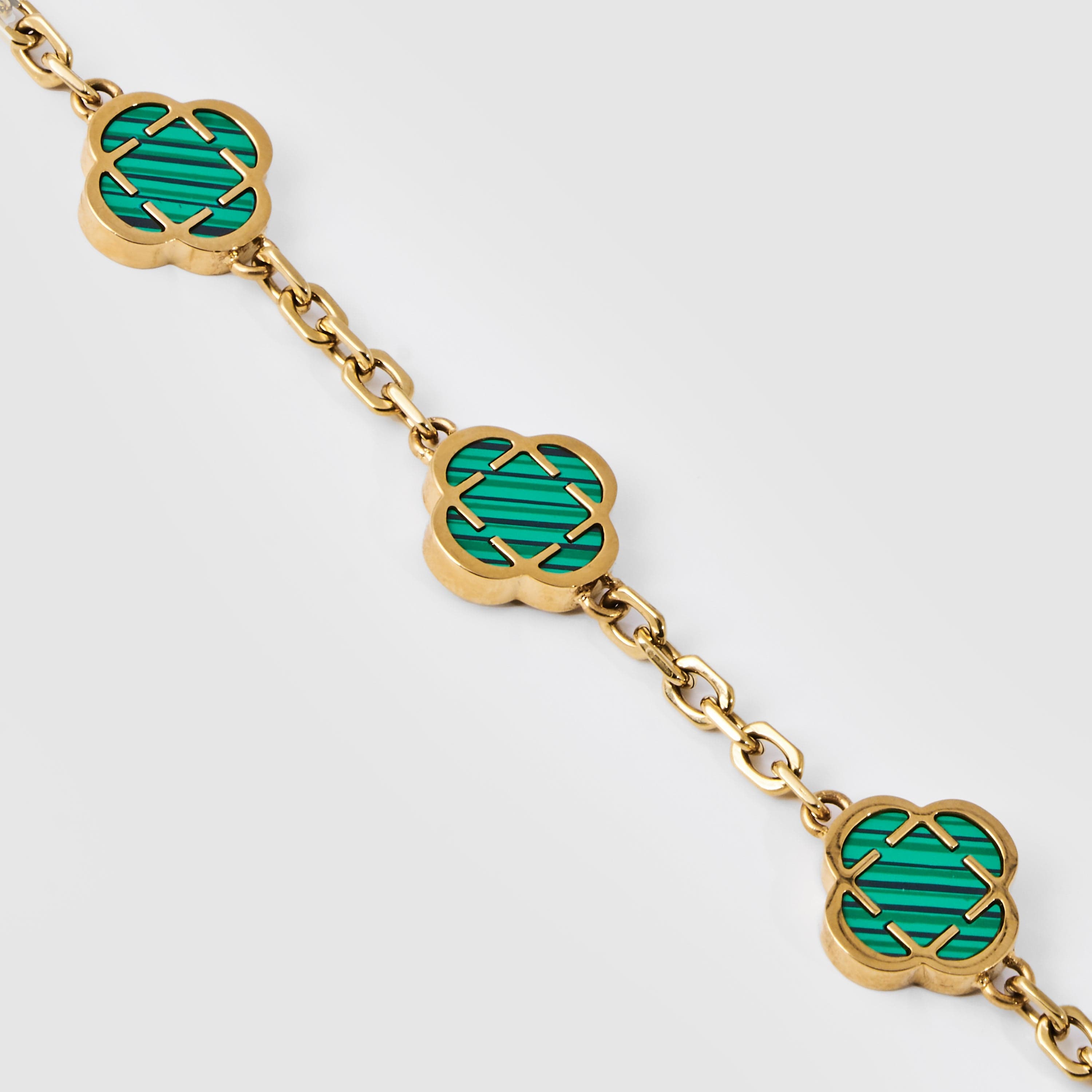 Malachite Clover Stone Bracelet (Gold)
