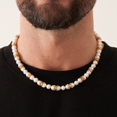 Crown Real Pearl Necklace (Gold)