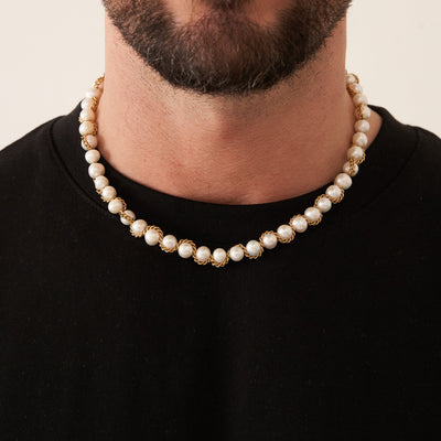 Chain Wrap Real Pearl Necklace (Gold)