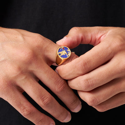 Enamel Swallow Signet Ring (Gold)