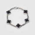 Onyx Clover Stone Bracelet (Silver)