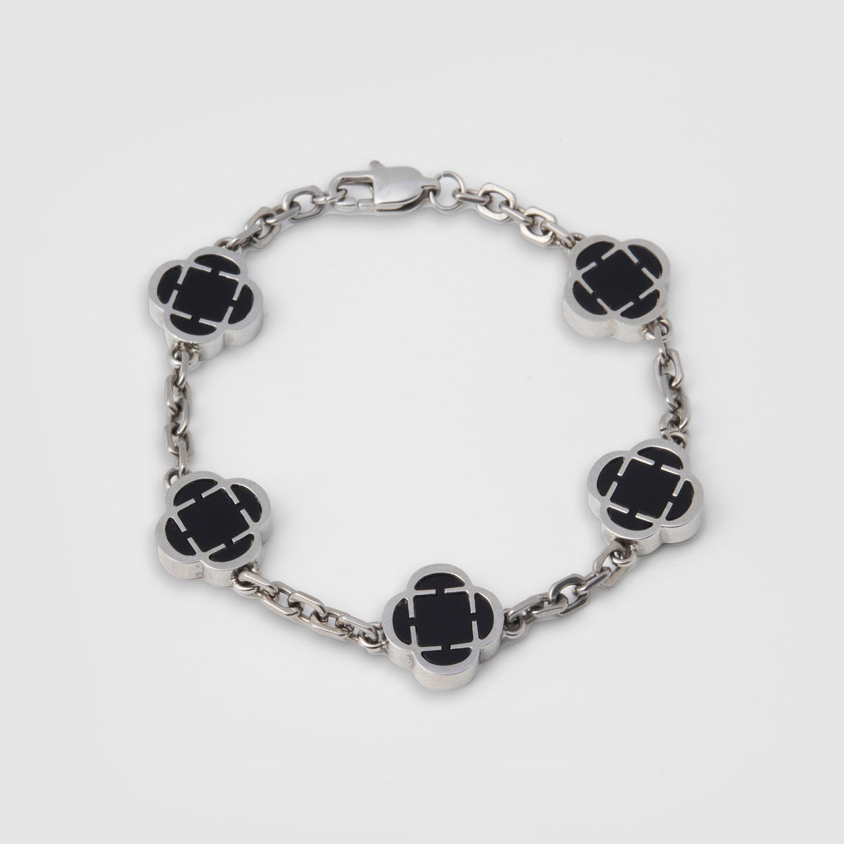 Onyx Clover Stone Bracelet (Silver) (Copy)