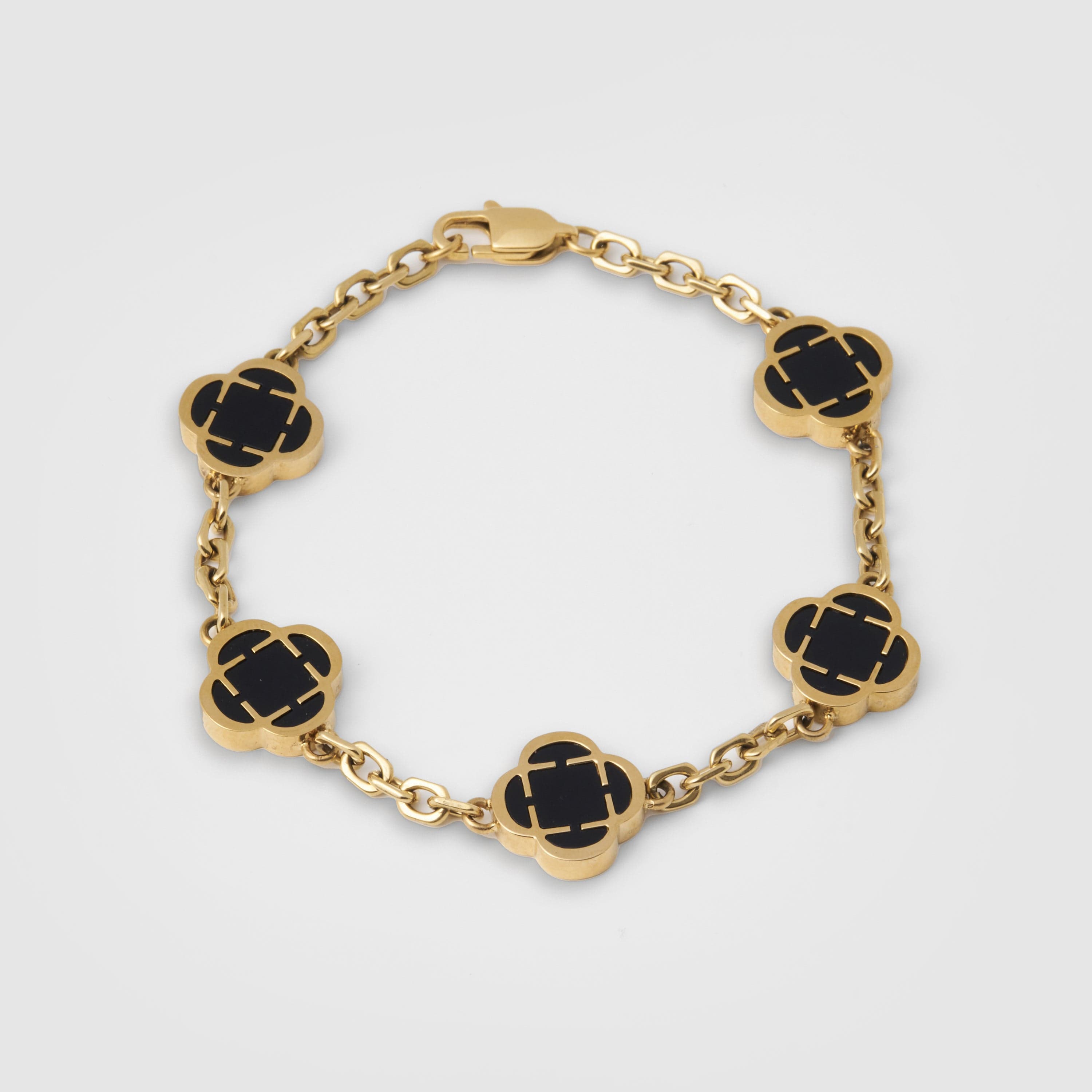 Onyx Clover Stone Bracelet (Gold)