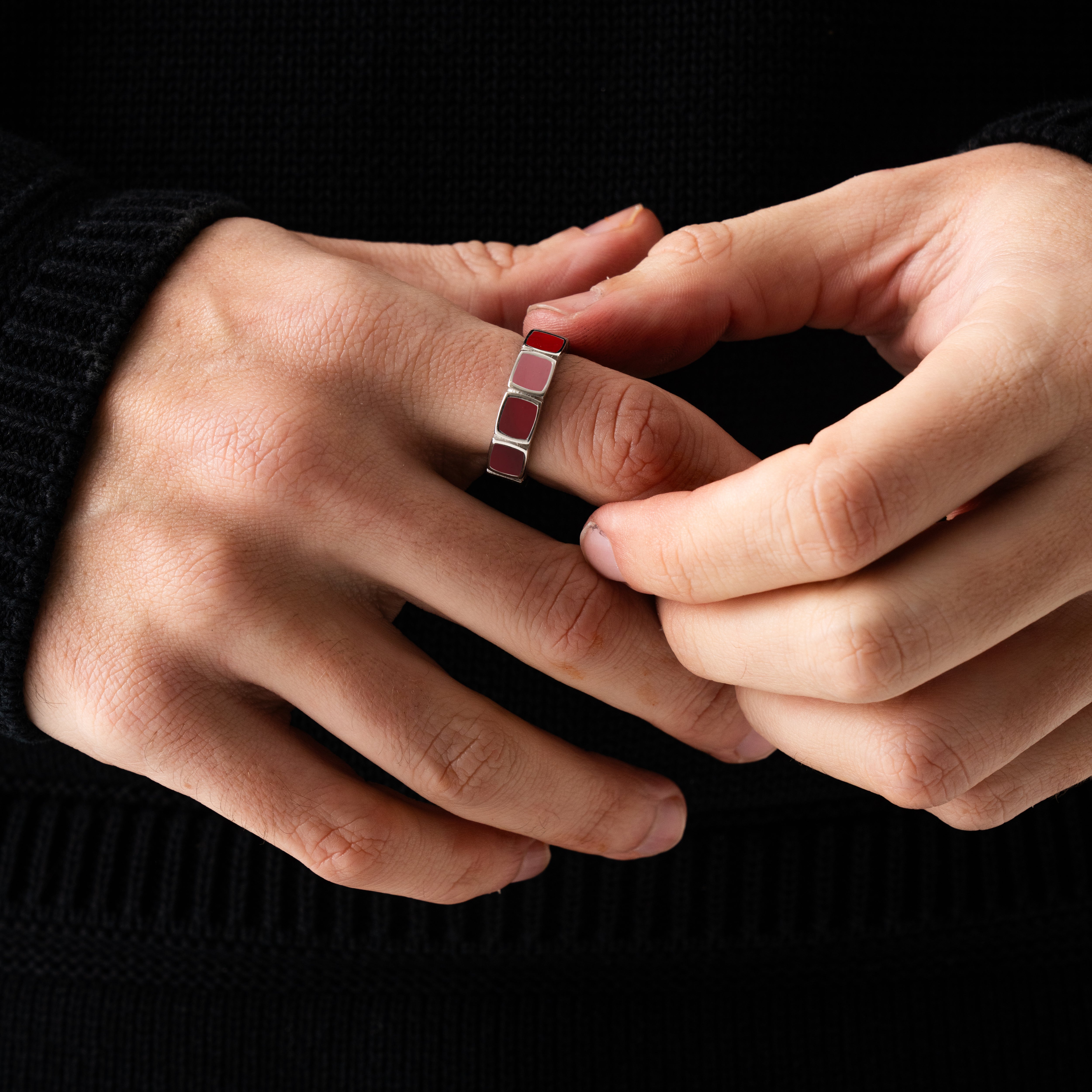 Red Stone Band Ring (Silver)