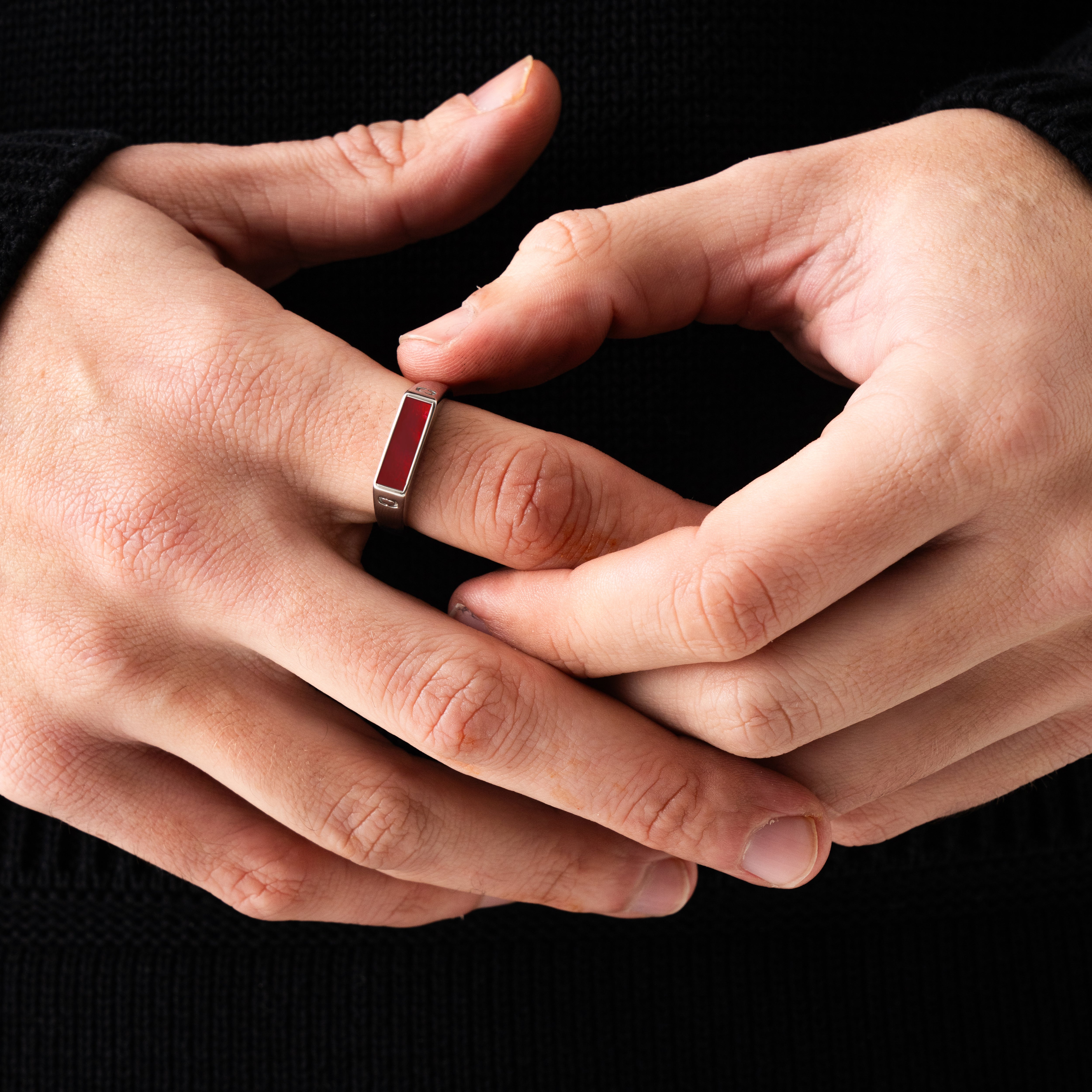 Red Rectangle Stone Signet Ring (Silver)