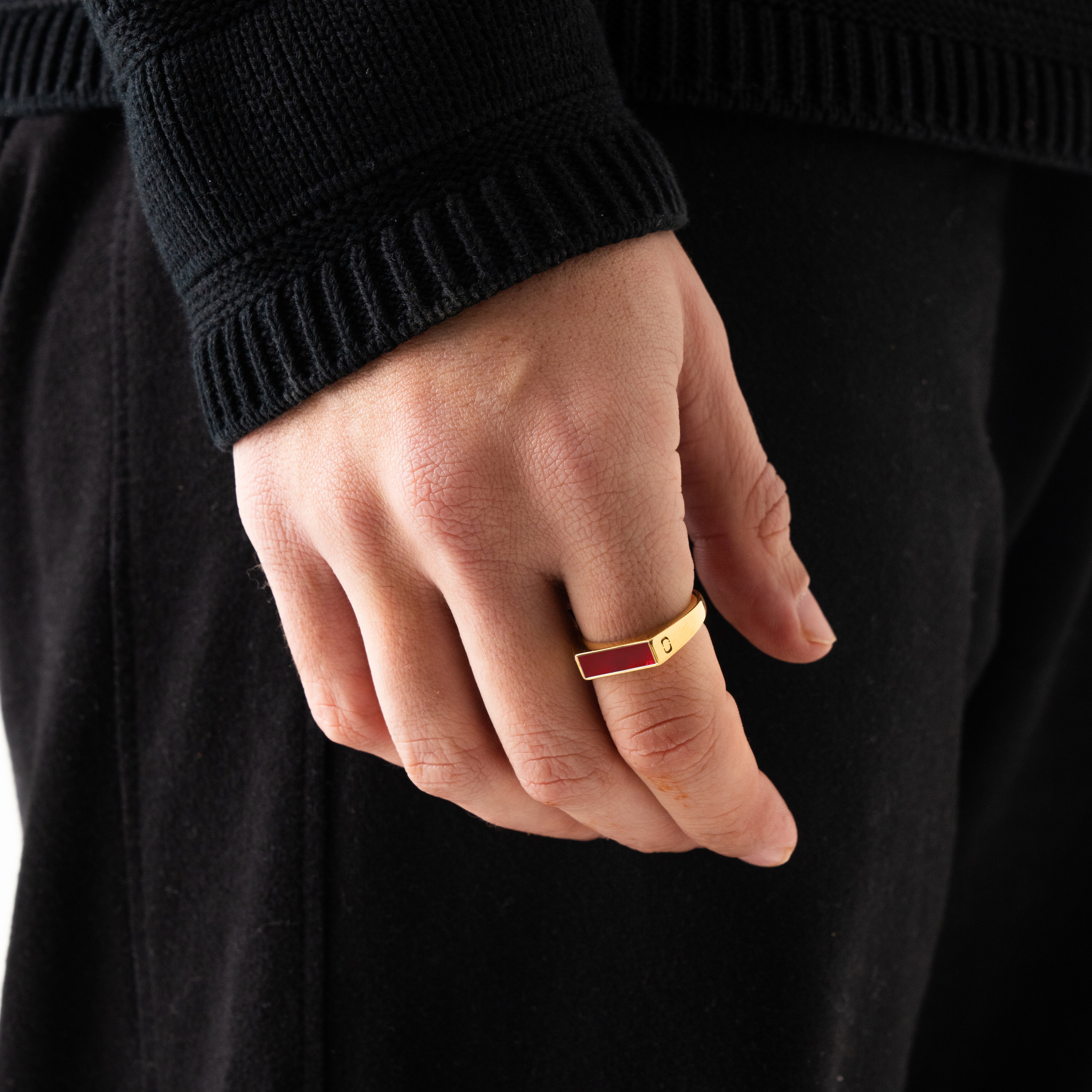 Red Rectangle Stone Signet Ring (Gold)