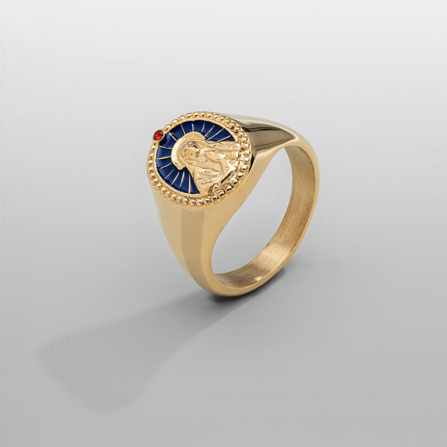 Enamel Virgin Mary Signet Ring (Gold)
