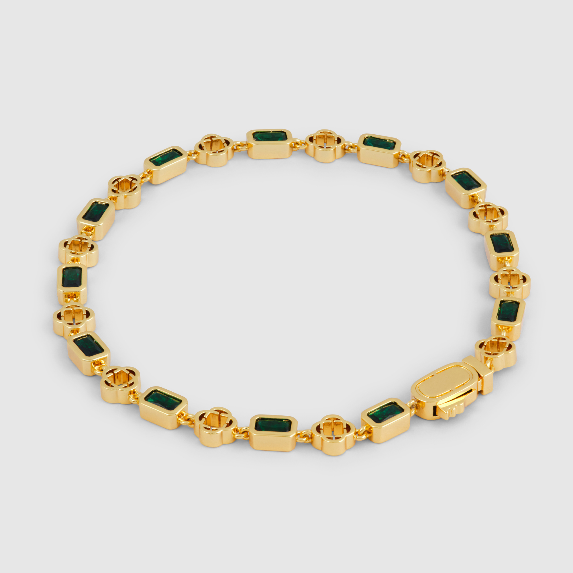 Green Gemstone Clover Bracelet (Gold)