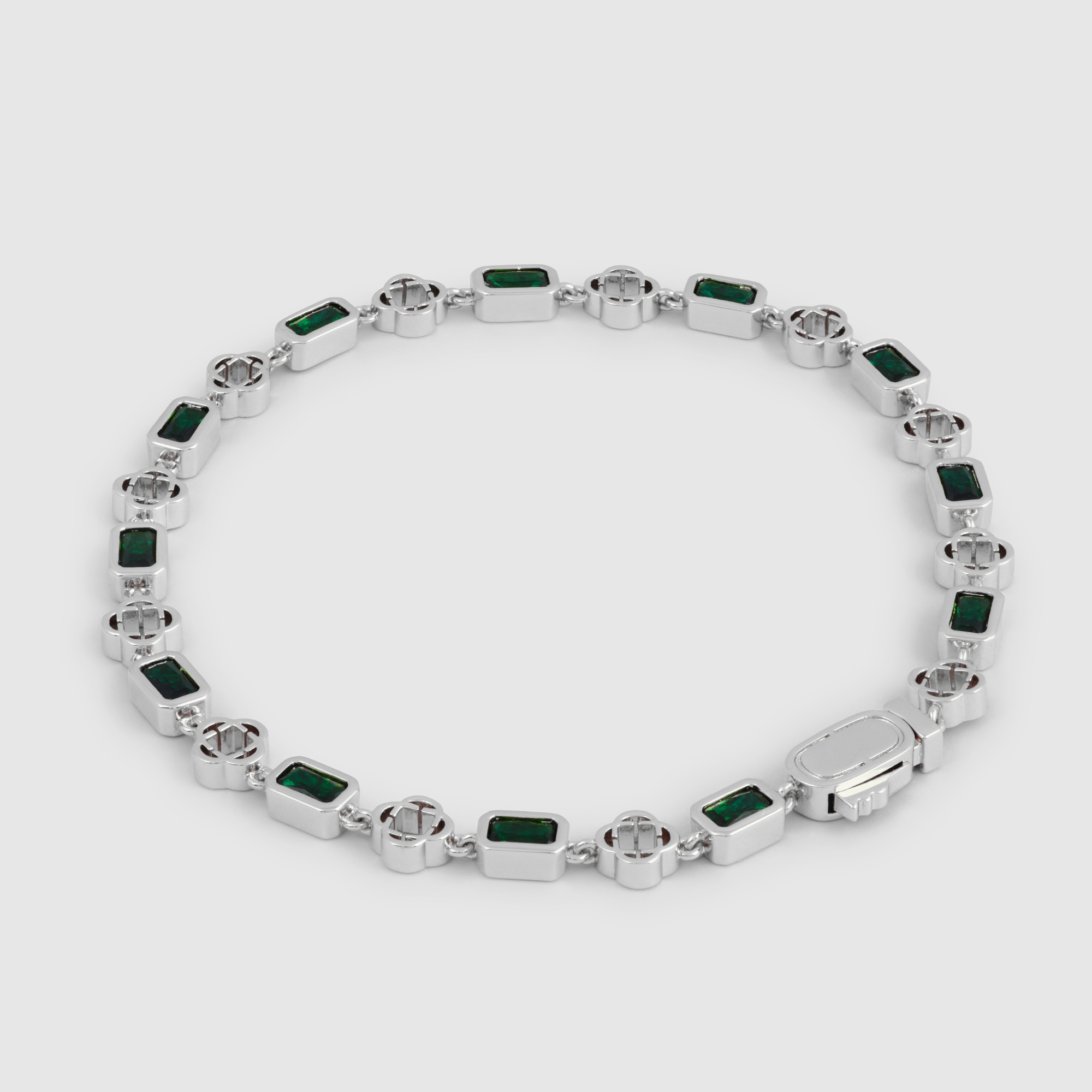 Green Gemstone Clover Bracelet (Silver)