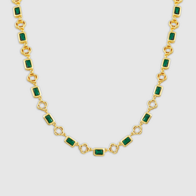 Green Gemstone Clover Necklace (Gold)