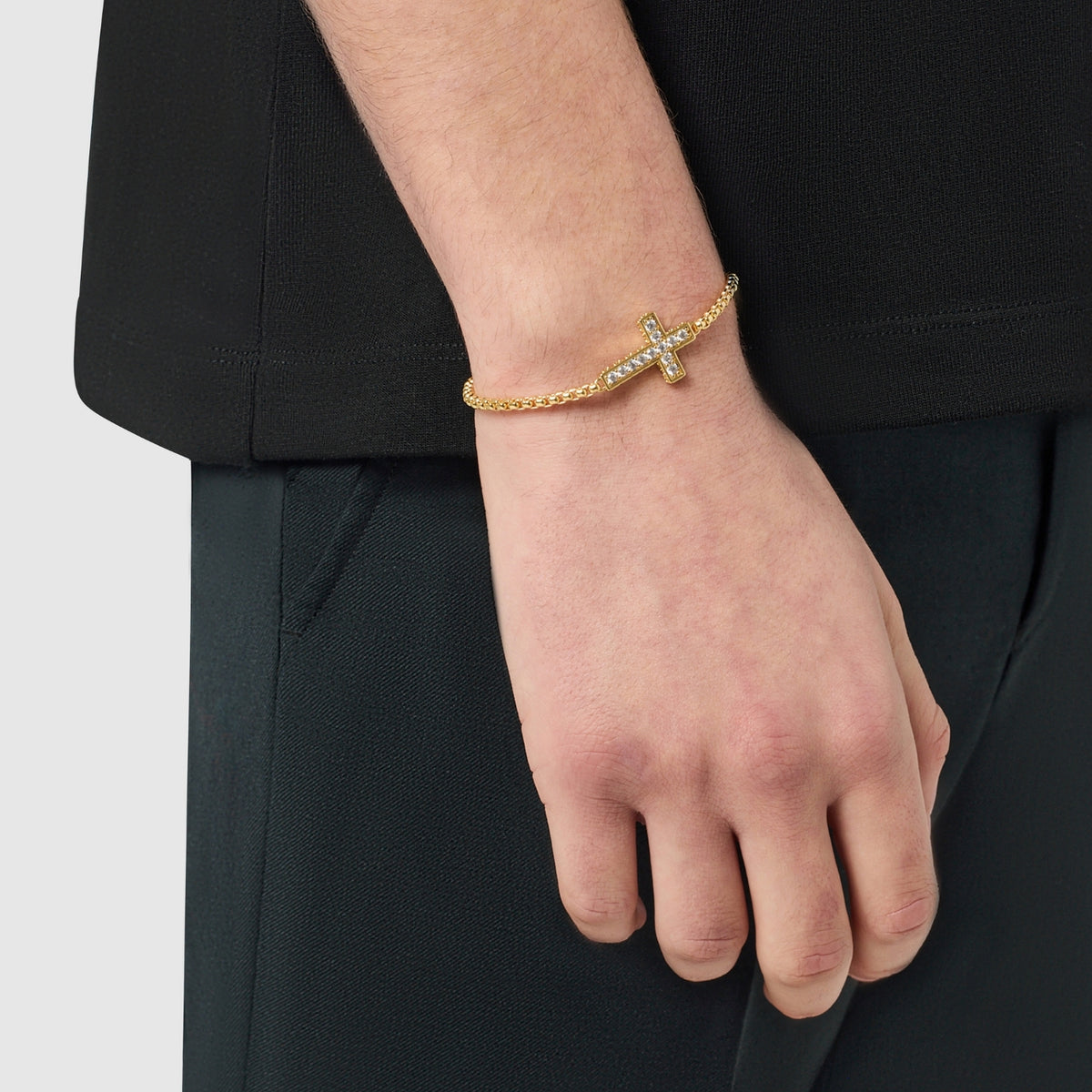 Iced Cross Bracelet (Gold)