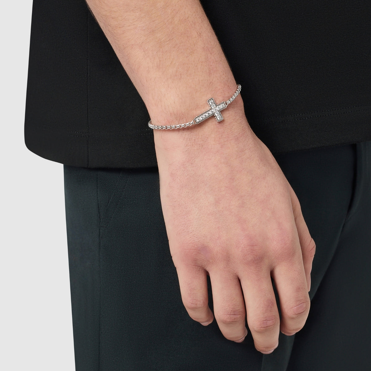 Iced Cross Bracelet (Silver)