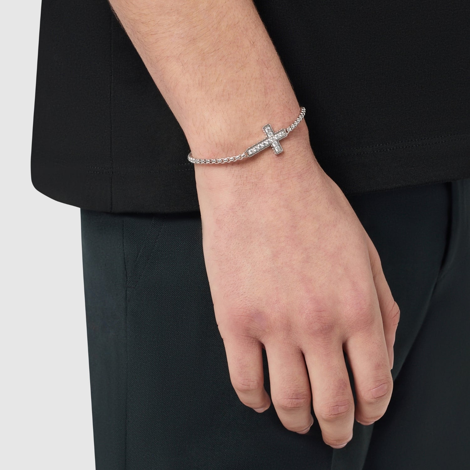 Iced Cross Bracelet (Silver)