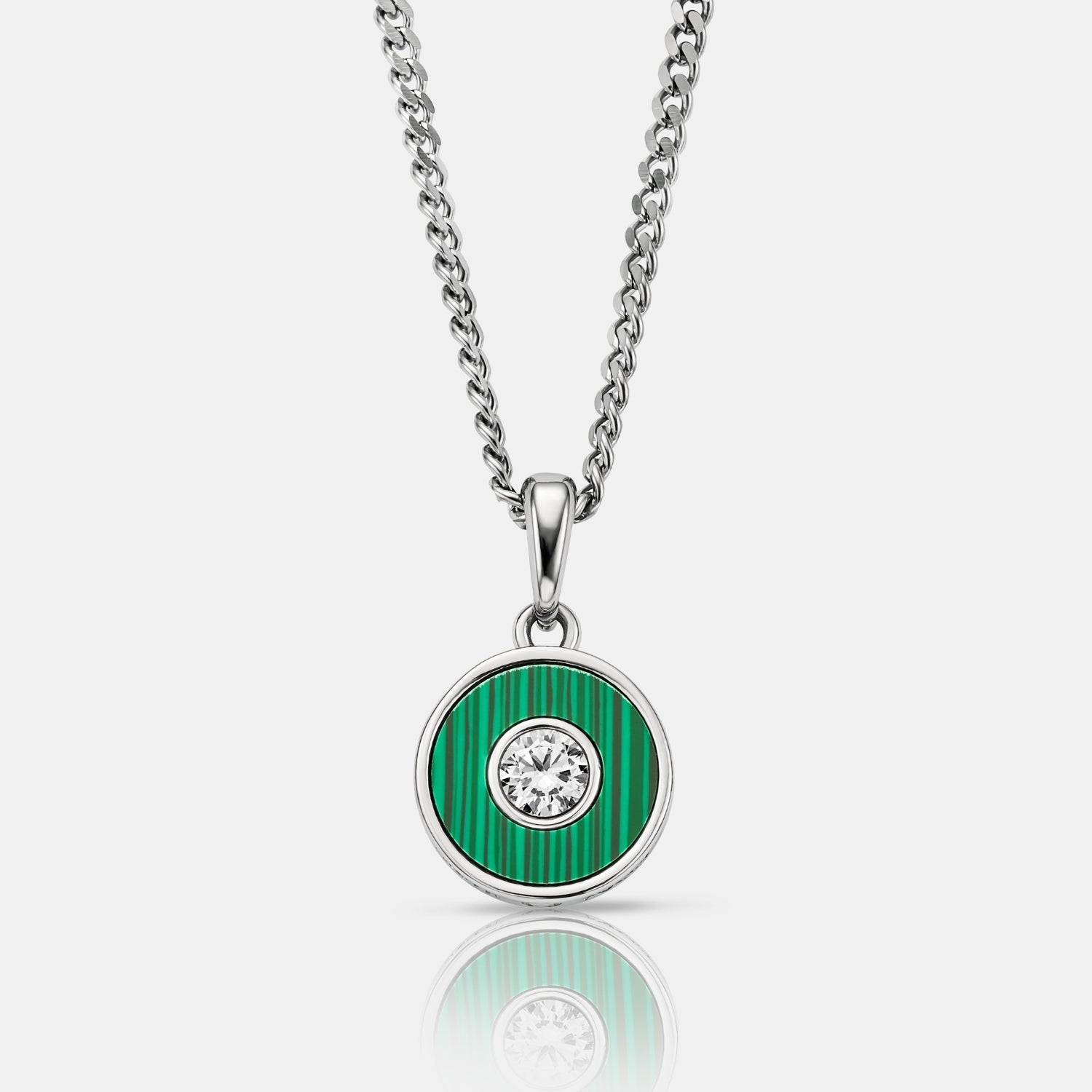 Malachite Round Gem Pendant (Silver)