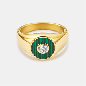 Malachite Round Gem Signet Ring (Gold)