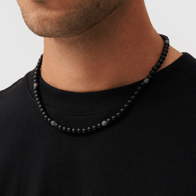 Matte Onyx Beaded Necklace (Silver)