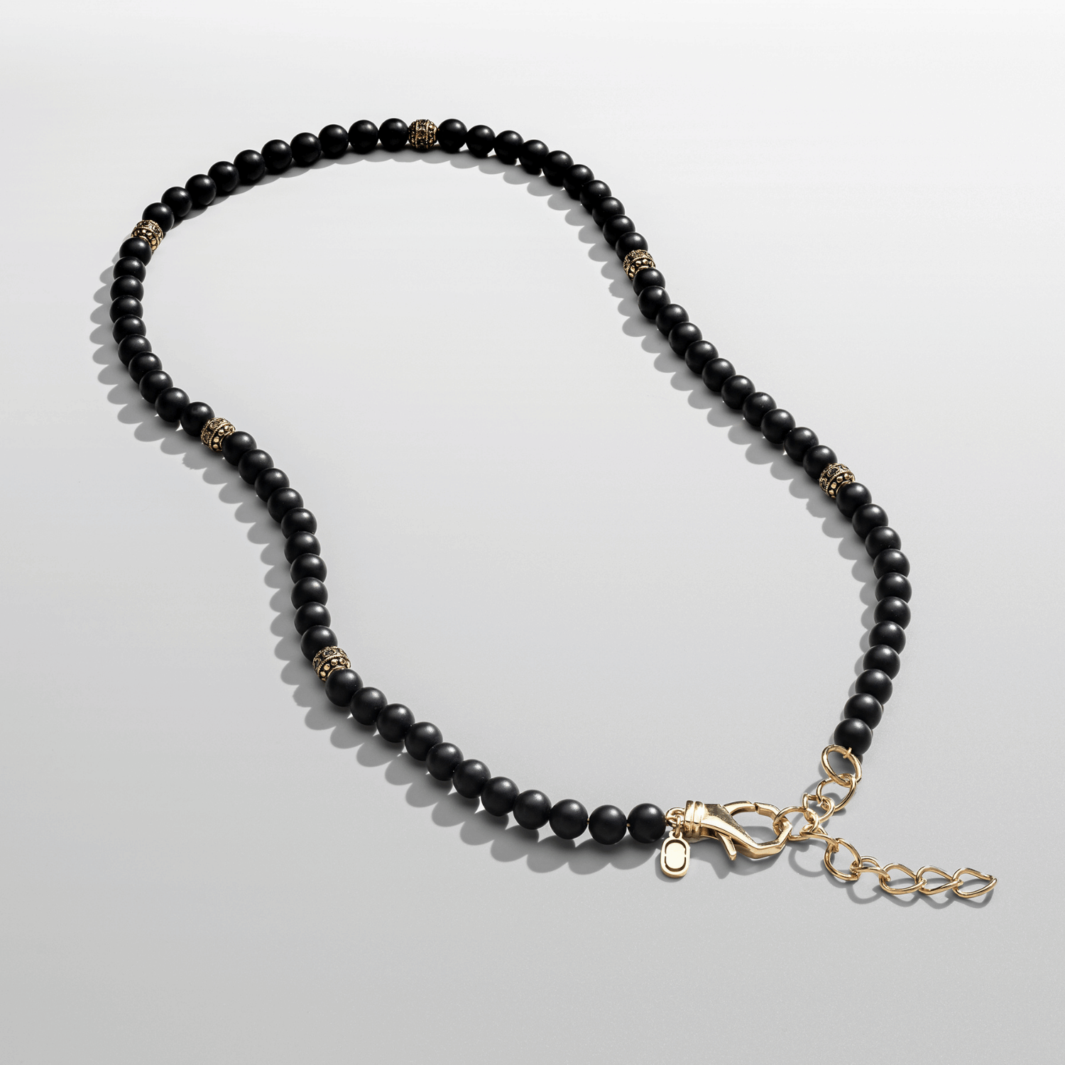 Matte Onyx Beaded Necklace (Gold)