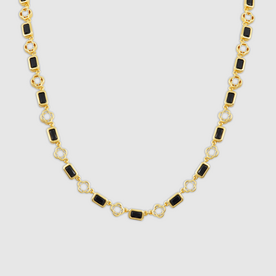 Onyx Gemstone Clover Necklace (Gold)