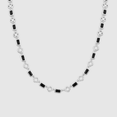 Onyx Gemstone Clover Necklace (Silver)