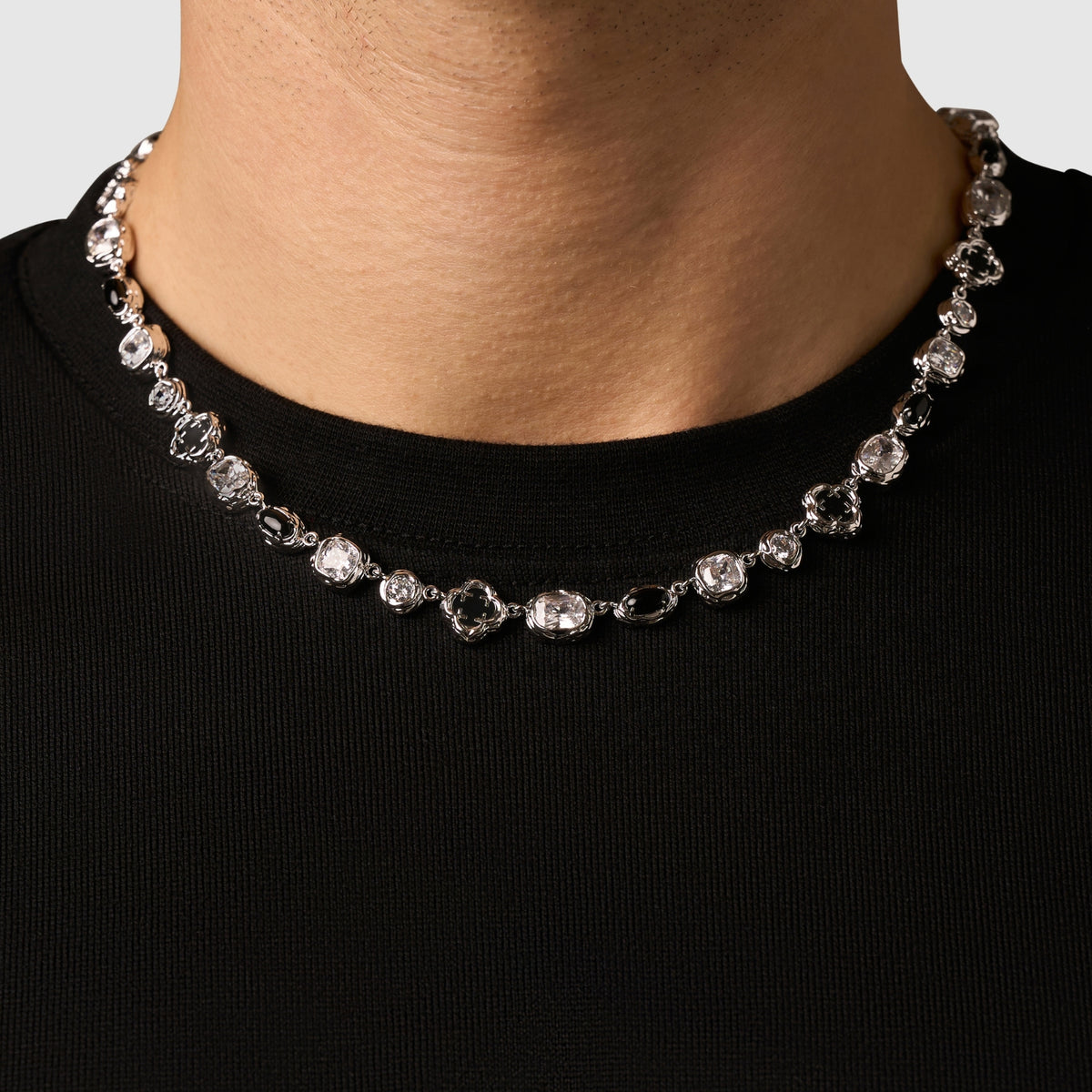 Melted Onyx Gemstone Necklace (Silver)