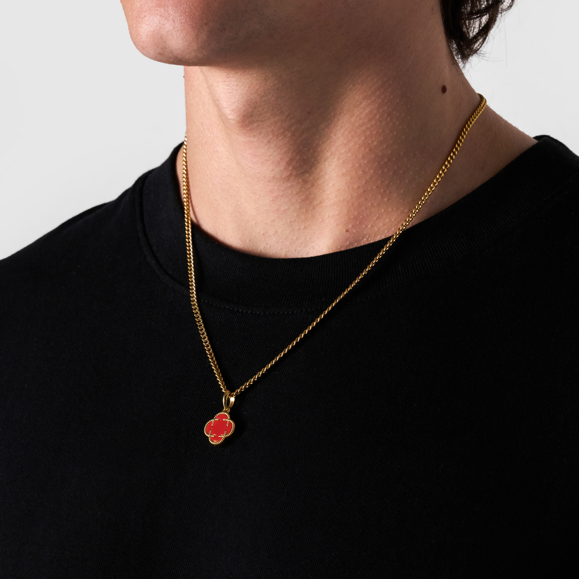 Red Clover Stone Pendant (Gold)