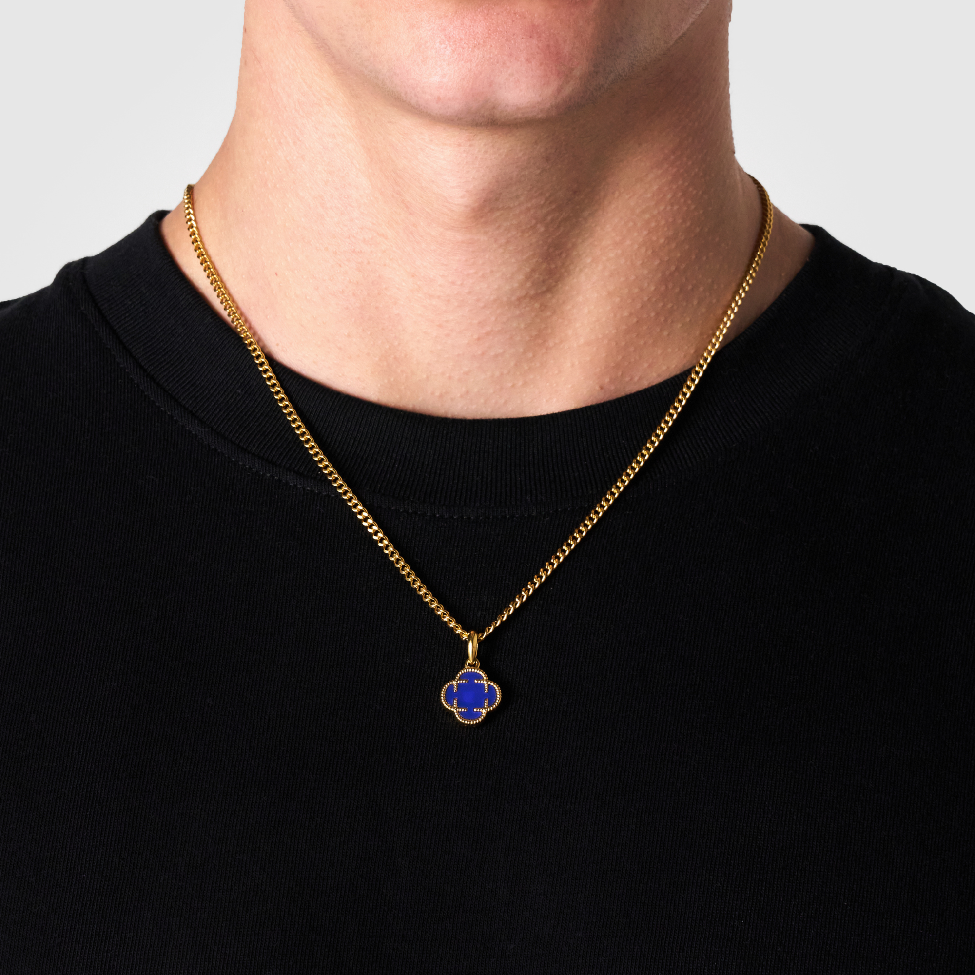 Blue Clover Stone Pendant (Gold)