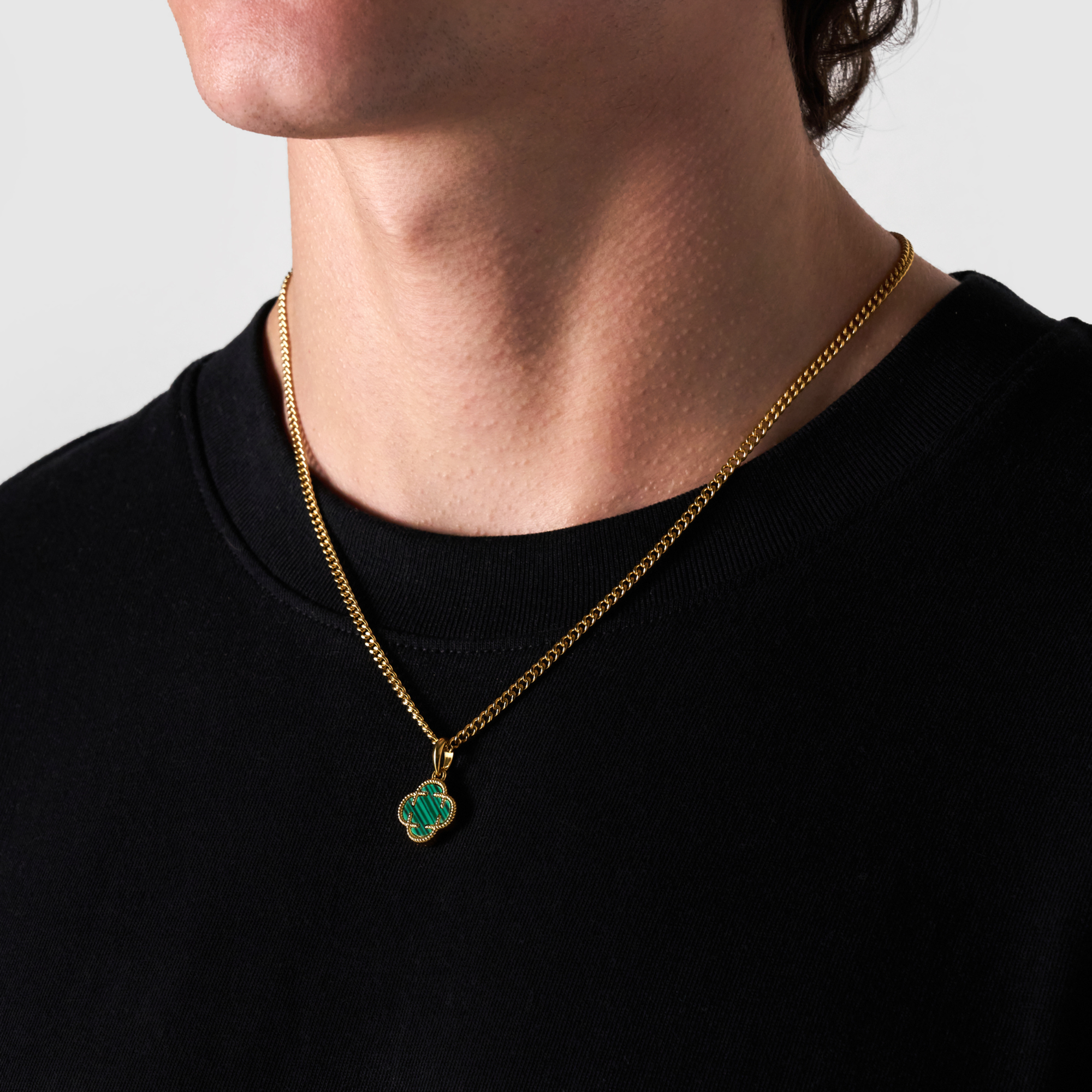 Malachite Clover Stone Pendant (Gold)