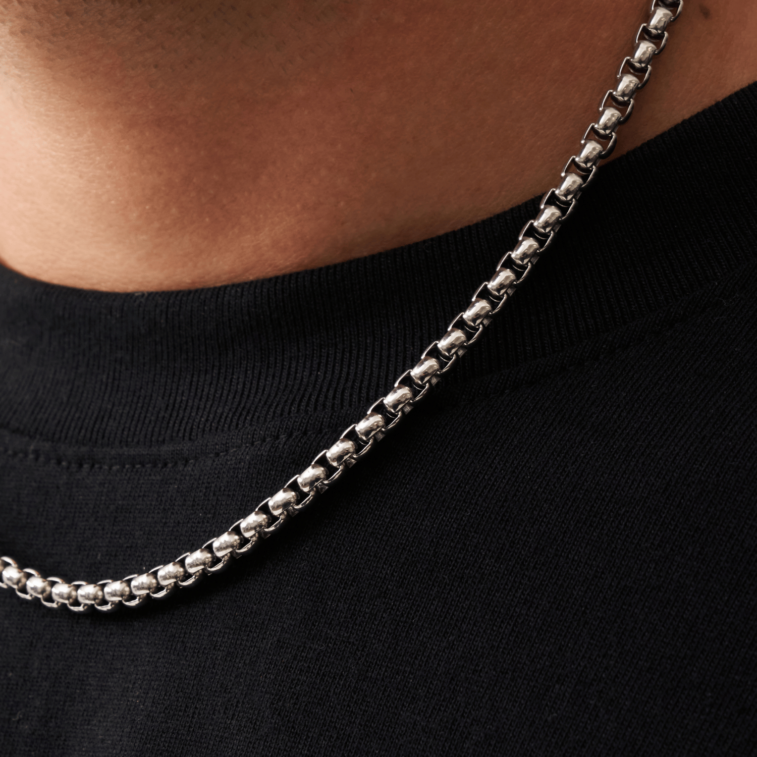 Men's Round Box Chain 5mm (Silver)