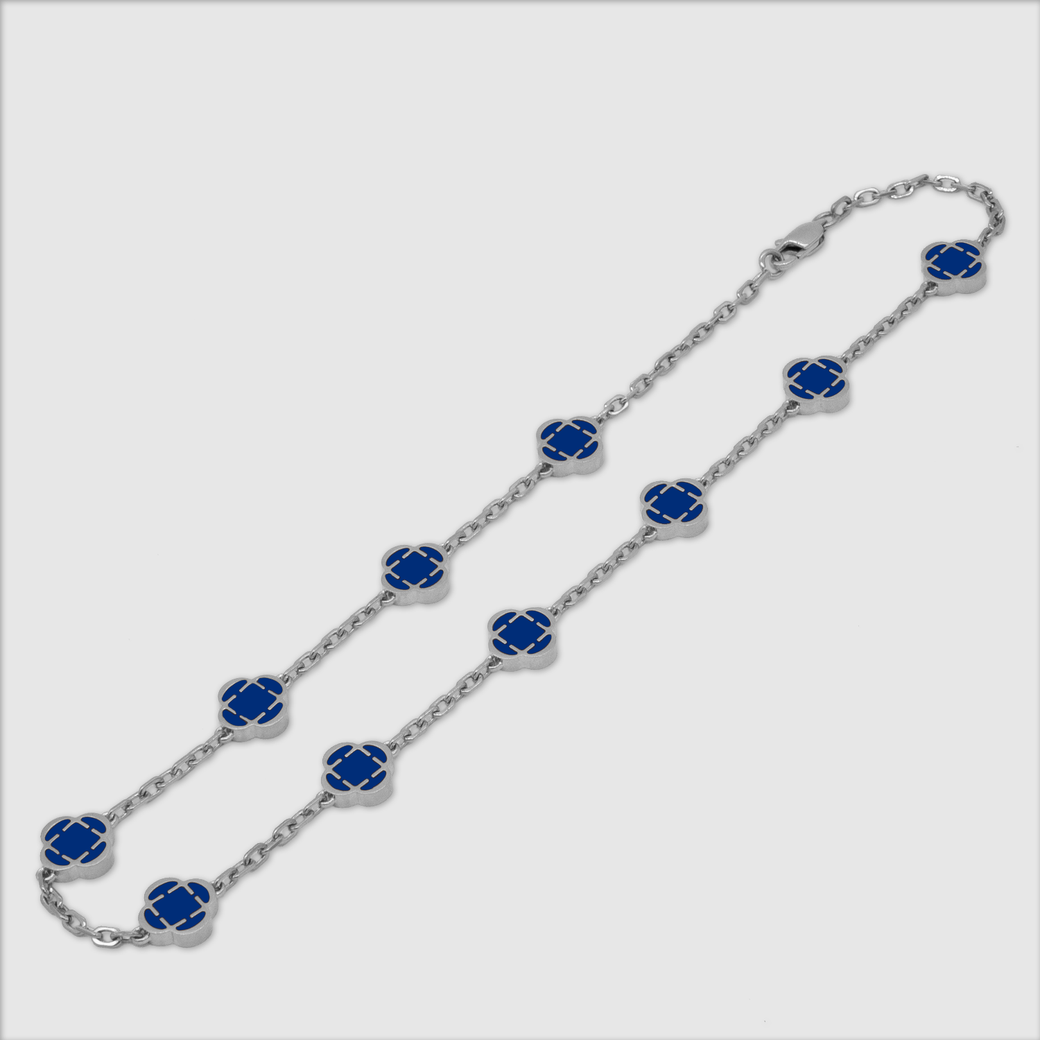 Blue Clover Stone Necklace (Silver)