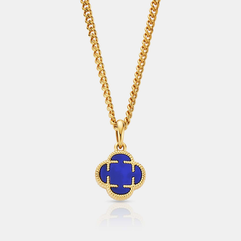 Blue Clover Stone Pendant (Gold)