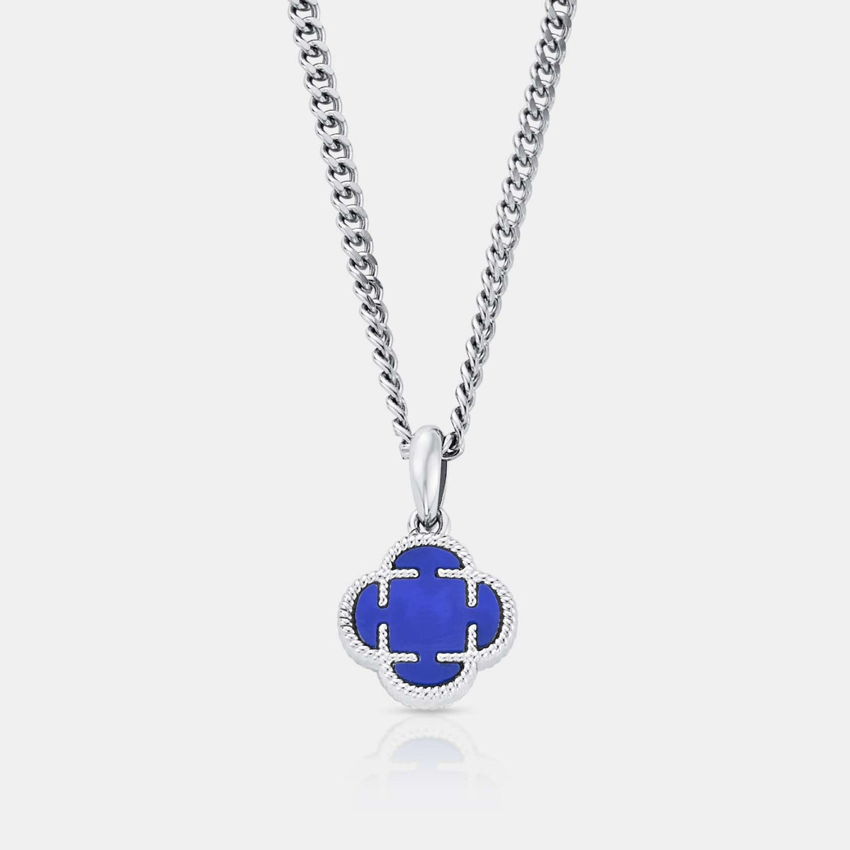 Blue Clover Stone Pendant (Silver)