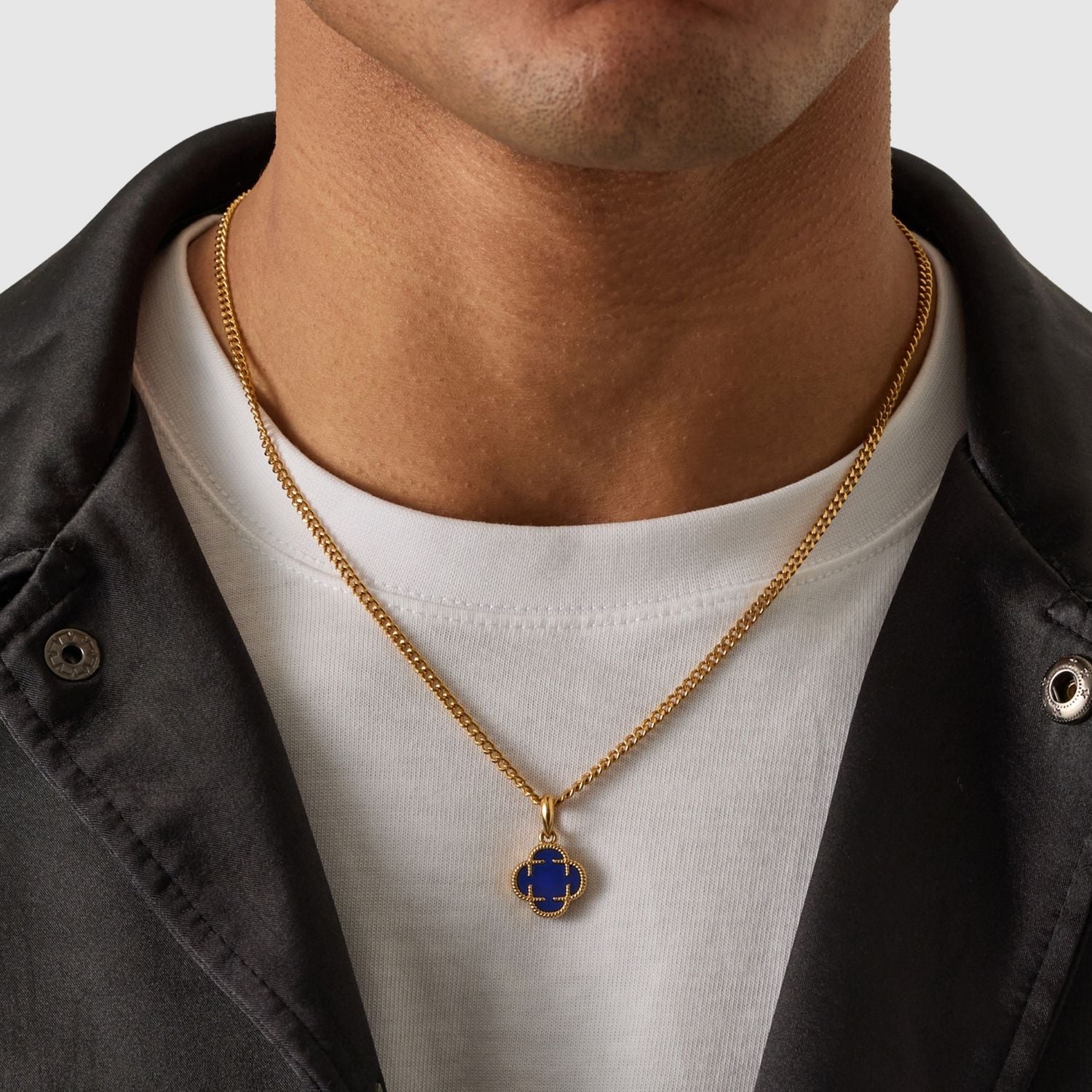 Blue Clover Stone Pendant (Gold)