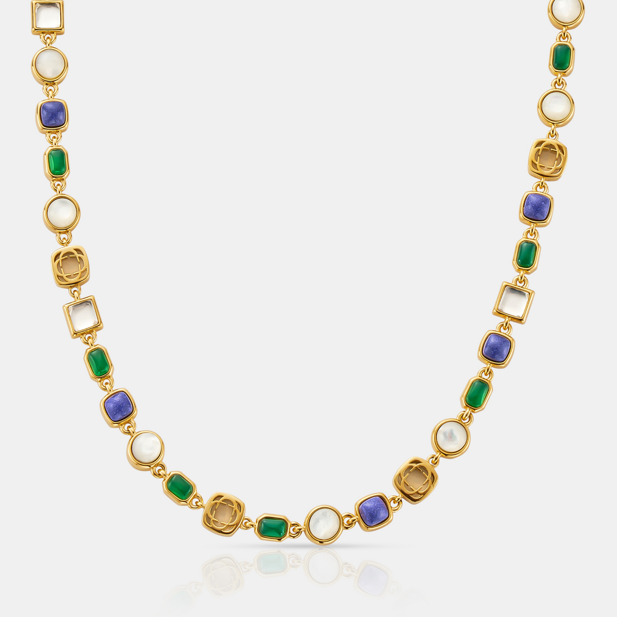 Blue Crystal Gemstone Necklace (Gold)