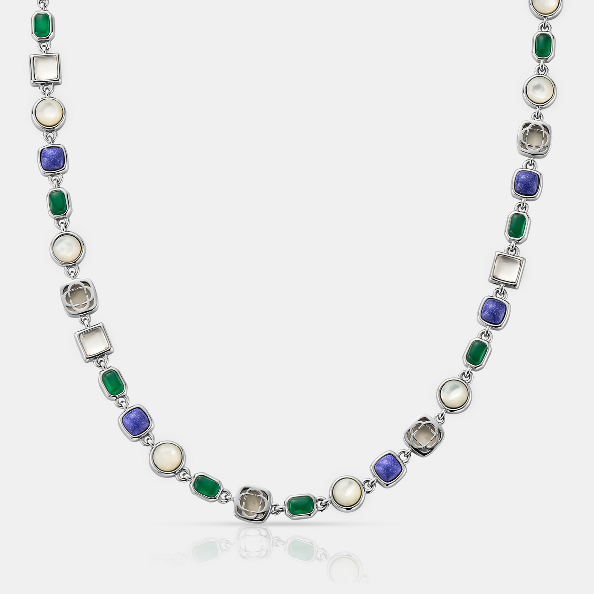 Blue Crystal Gemstone Necklace (Silver)
