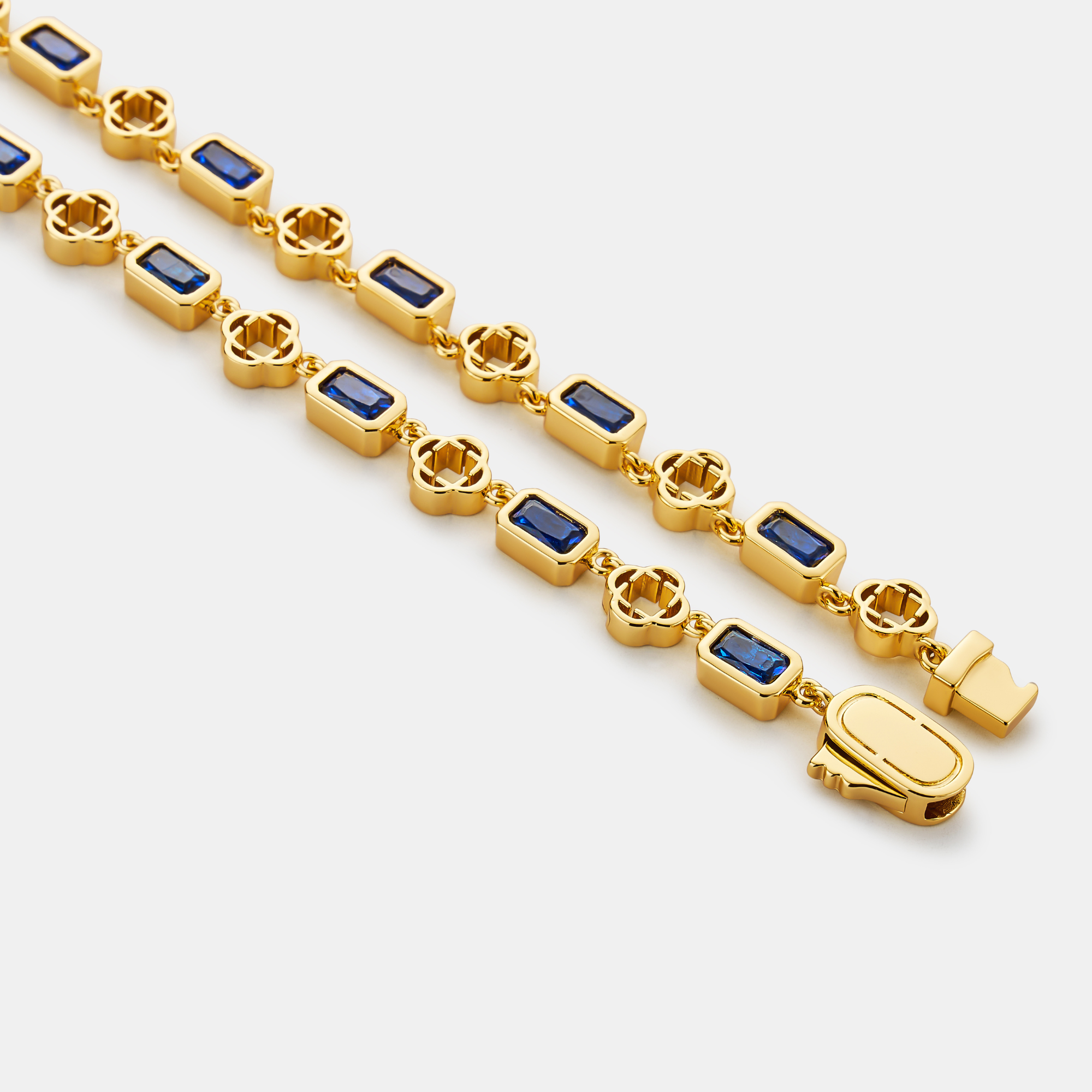 Blue Gemstone Clover Necklace (Gold)