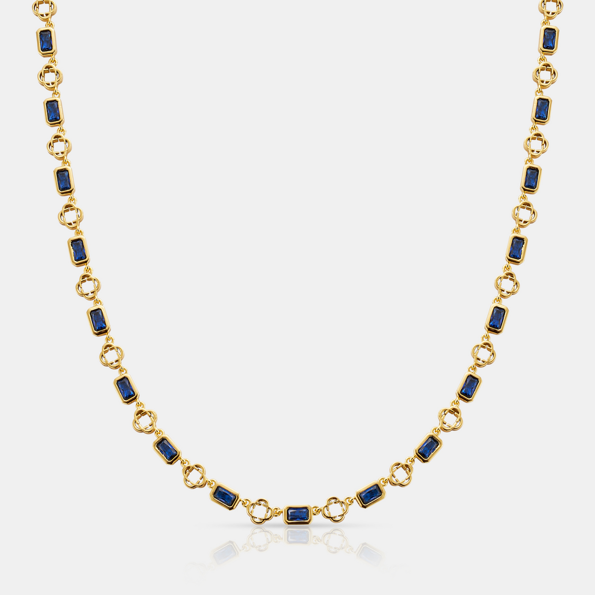 Blue Gemstone Clover Necklace (Gold)