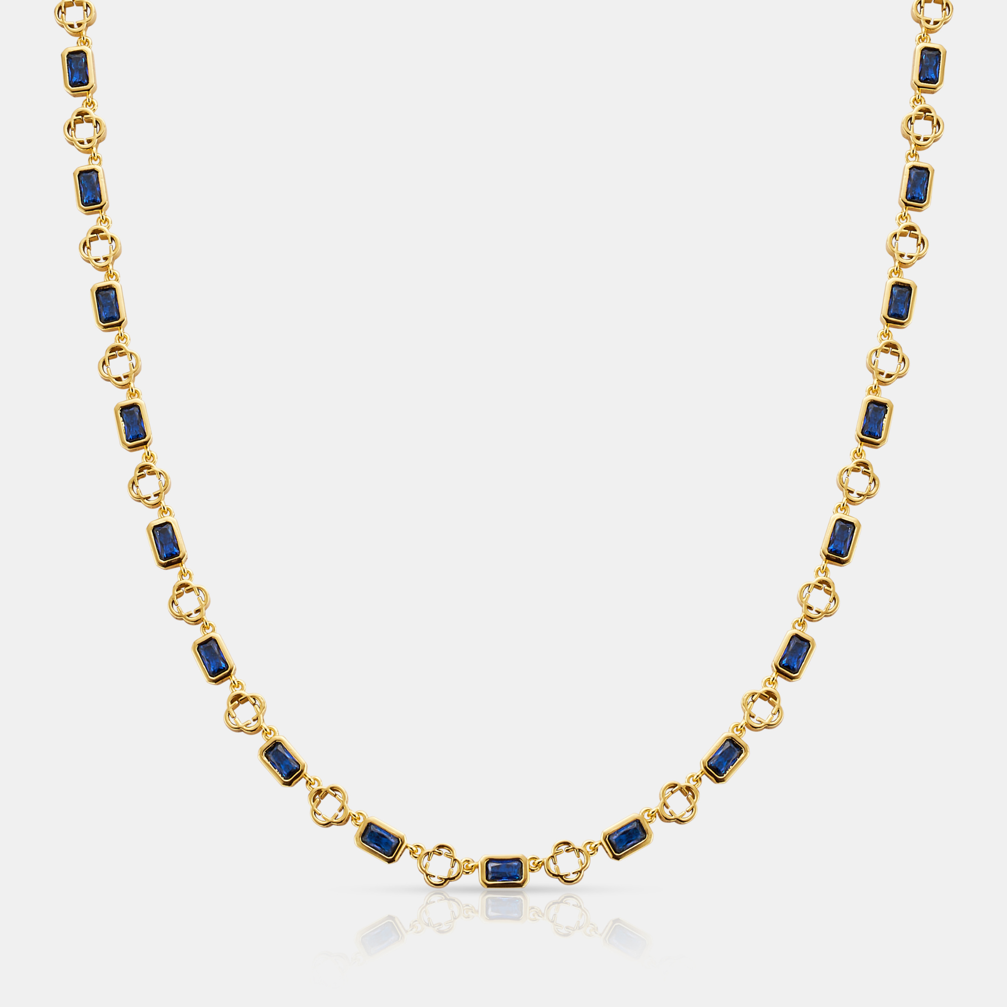 Blue Gemstone Clover Necklace (Gold)