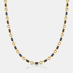 Blue Gemstone Clover Necklace (Gold)