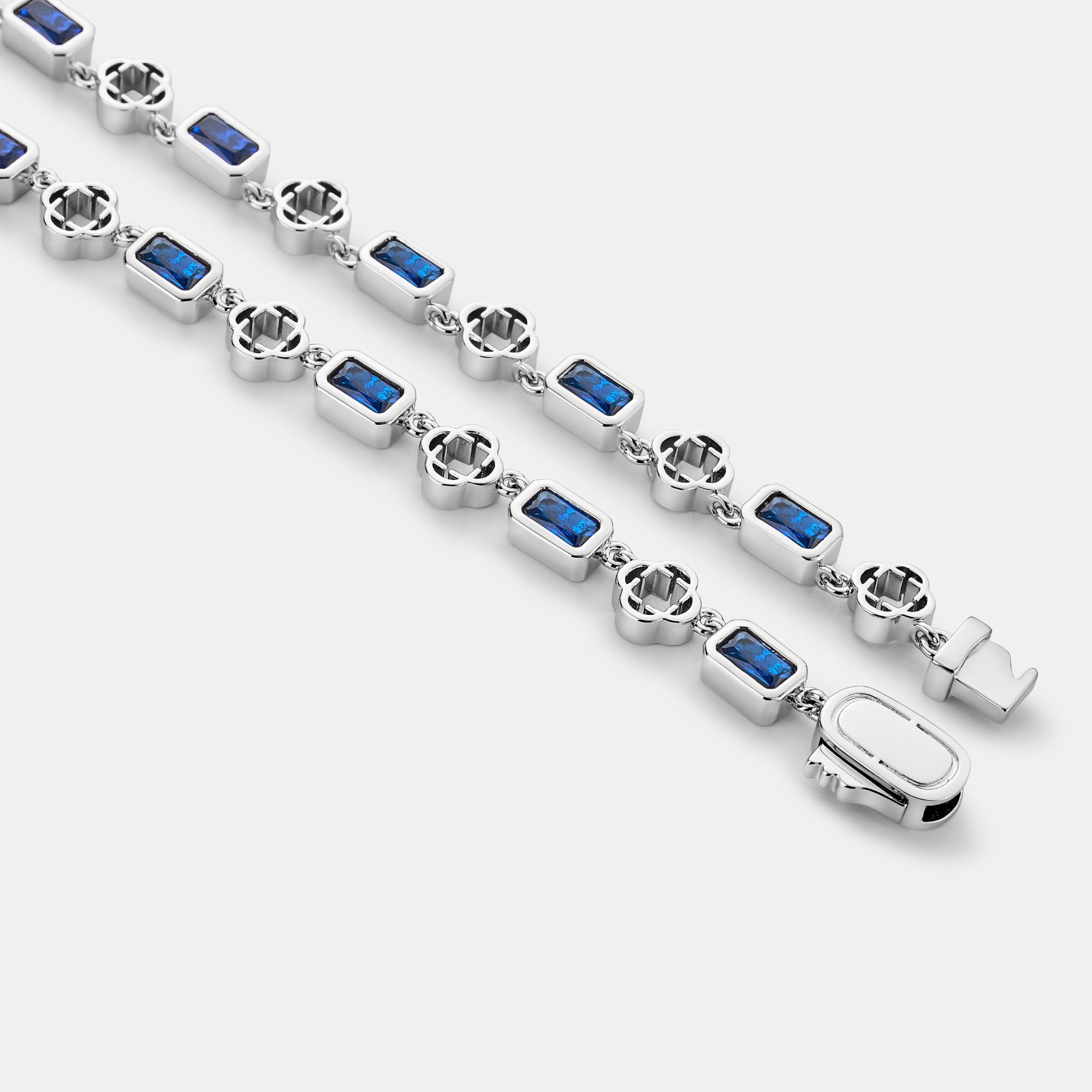 Blue Gemstone Clover Necklace (Silver)