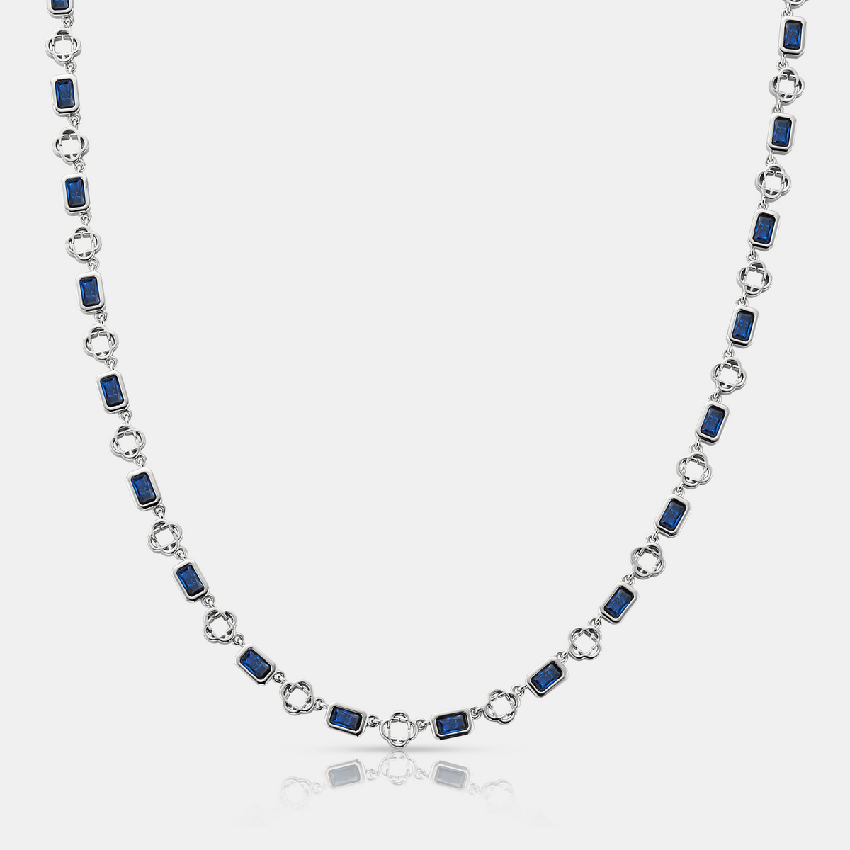 Blue Gemstone Clover Necklace (Silver)